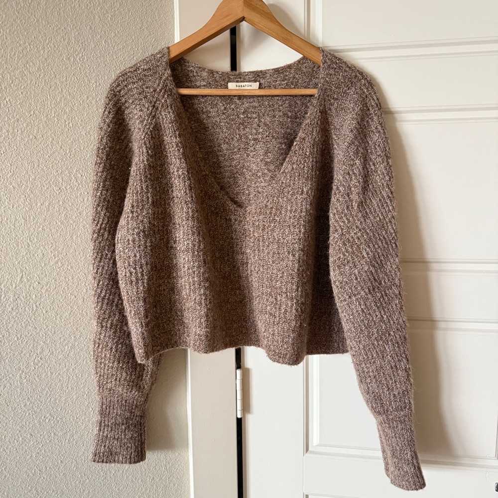 Aritzia Babaton Tessin Sweater Alpaca Wool Heather Natural Tan Size Small - Picture 4 of 7